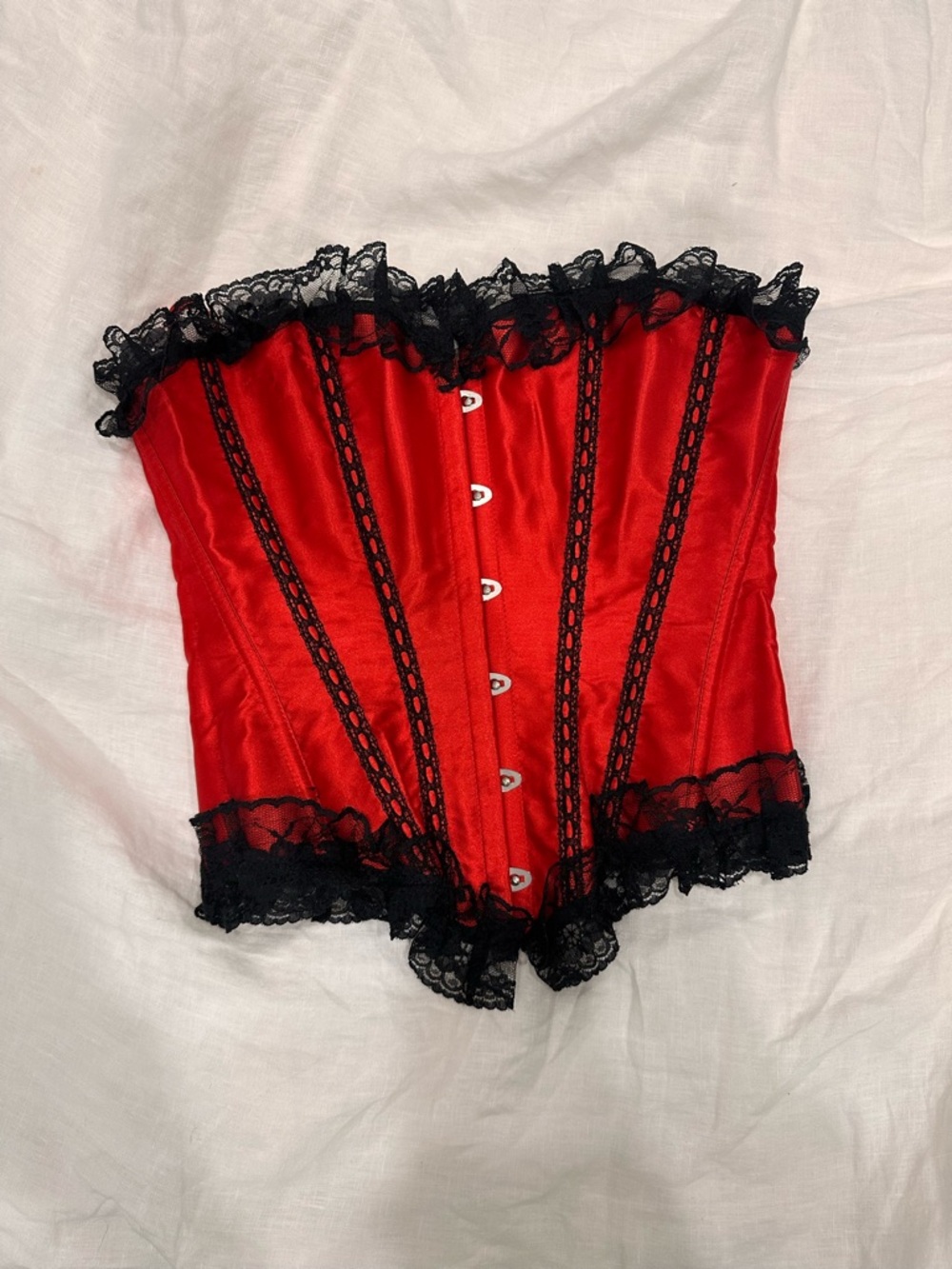 Red Satin Lace Trim Corset Top - Women Intimates